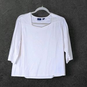 Westbound Women's Large Ivory Top 100% Pima Cotton 3/4 Sleeve Squared V-neck